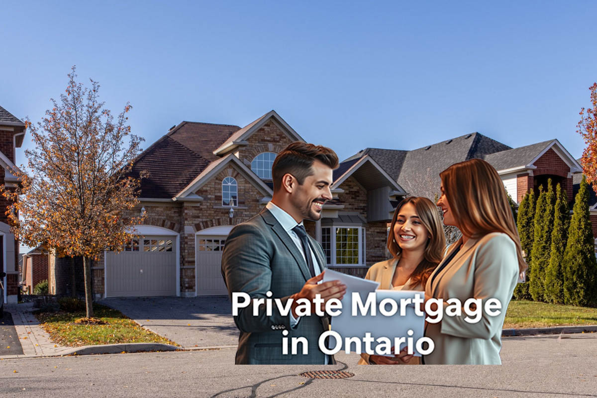 Professional mortgage agent lkevl 2 promoting private mortgage solutions in Ontario, showing a home, a mortgage agent, and a family reviewing financing options, symbolizing flexible lending.